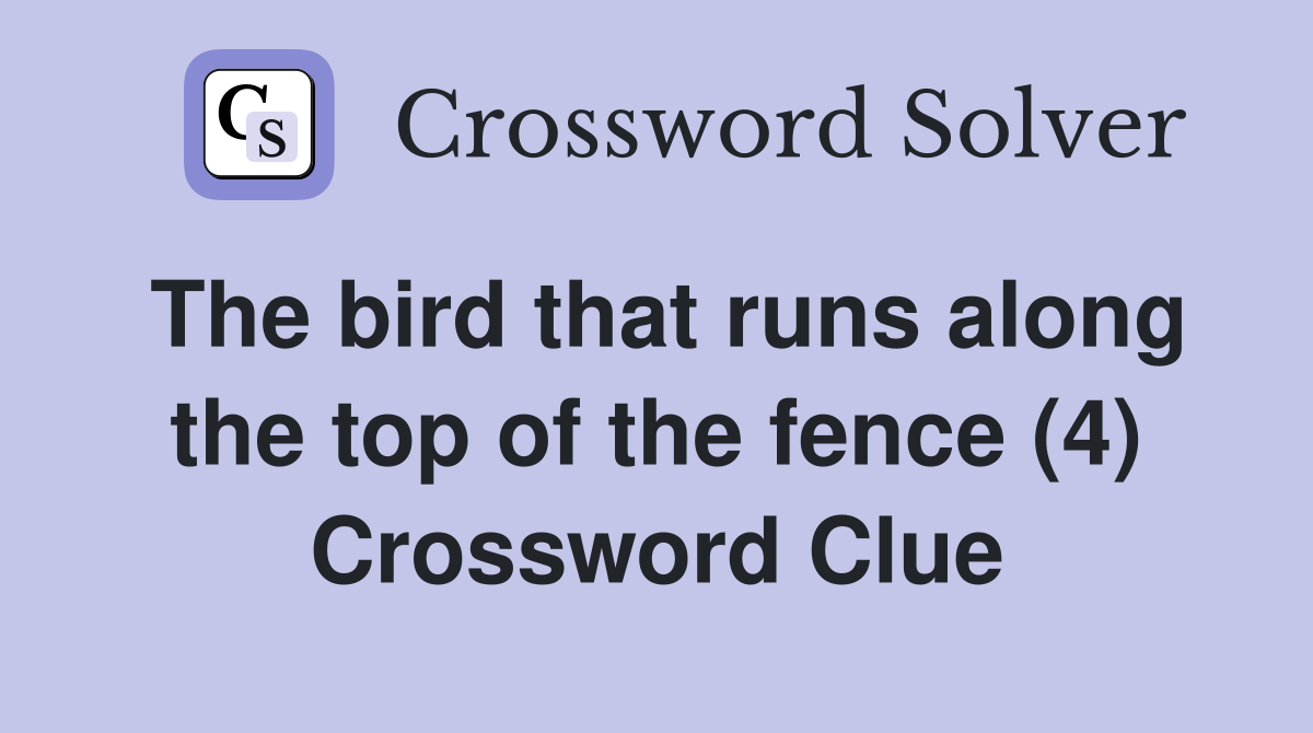 The bird that runs along the top of the fence (4) Crossword Clue
